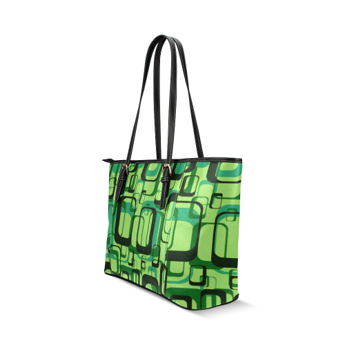 retro pattern 1971 green Leather Tote Bag/Small (Model 1640)