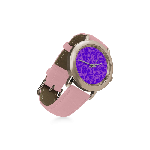 Vintage Swirls Amethyst Ultraviolet Purple Women's Rose Gold Leather Strap Watch(Model 201)