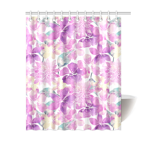 Pastel Watercolor Flower Pattern Shower Curtain 60"x72"