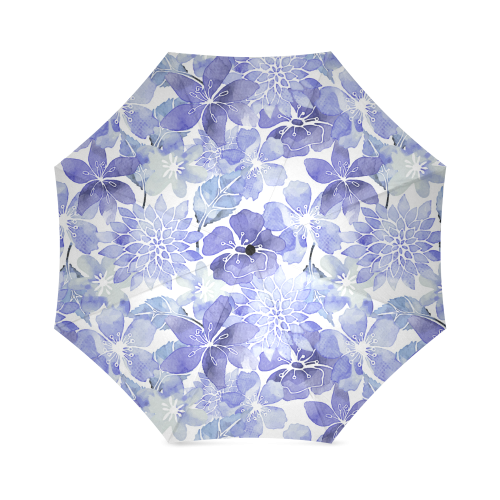Blue Watercolor Flower Pattern Foldable Umbrella (Model U01)