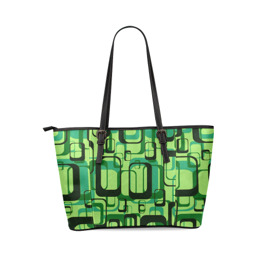 retro pattern 1971 green Leather Tote Bag/Small (Model 1640)