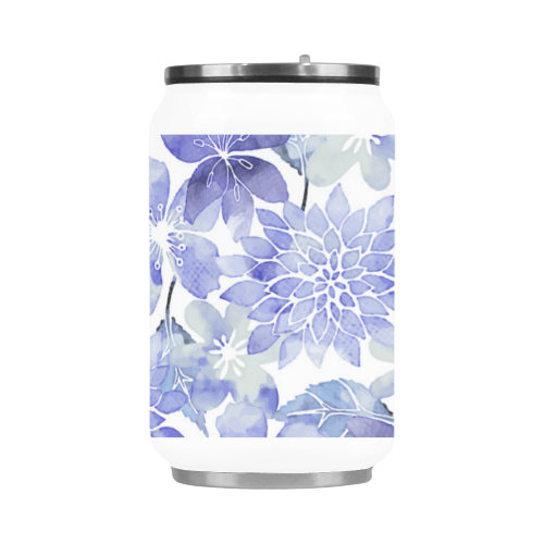 Blue Watercolor Flower Pattern Stainless Steel Vacuum Mug (10.3OZ)