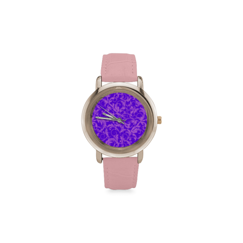 Vintage Swirls Amethyst Ultraviolet Purple Women's Rose Gold Leather Strap Watch(Model 201)