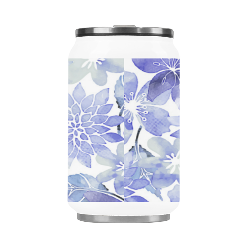 Blue Watercolor Flower Pattern Stainless Steel Vacuum Mug (10.3OZ)