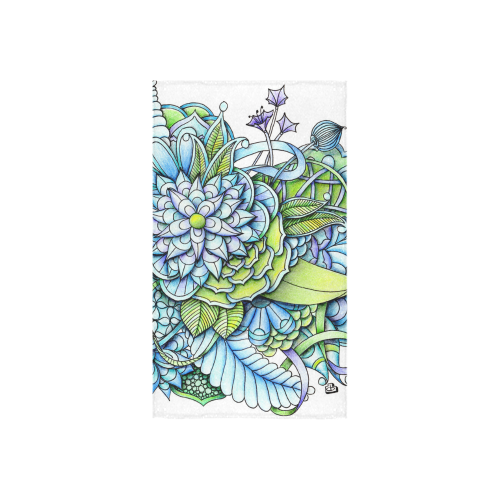 Blue green flower drawing Peaceful Garden Custom Towel 16"x28"