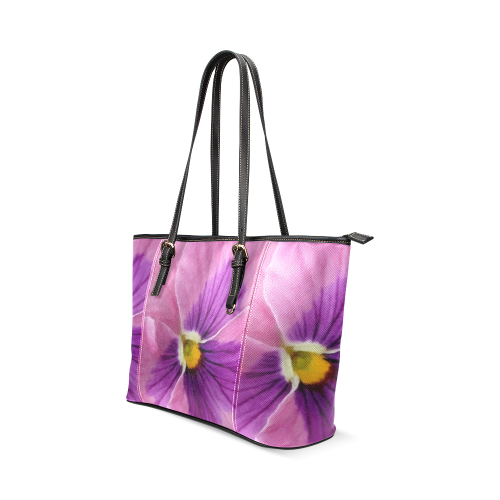 Pink and Purple Pansy Leather Tote Bag/Small (Model 1640)