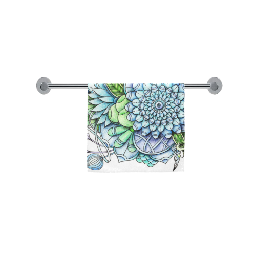 Blue Green flower drawing peaceful garden 2 Custom Towel 16"x28"