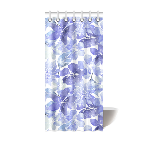 Blue Watercolor Flower Pattern Shower Curtain 36"x72"