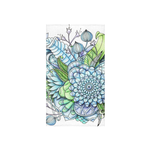 Blue Green flower drawing peaceful garden 2 Custom Towel 16"x28"