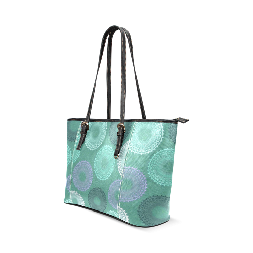 Teal Sea Foam Green Lace Doily Leather Tote Bag/Small (Model 1640)