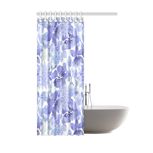 Blue Watercolor Flower Pattern Shower Curtain 48"x72"