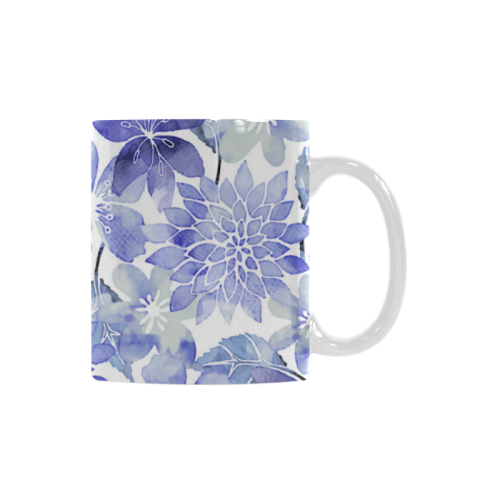 Blue Watercolor Flower Pattern White Mug(11OZ)