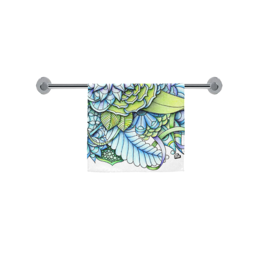 Blue green flower drawing Peaceful Garden Custom Towel 16"x28"