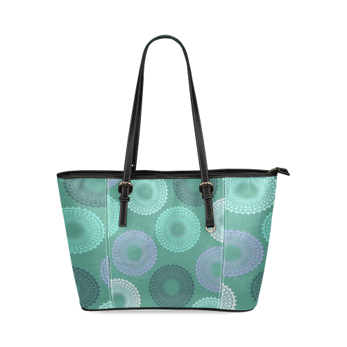 Teal Sea Foam Green Lace Doily Leather Tote Bag/Small (Model 1640)