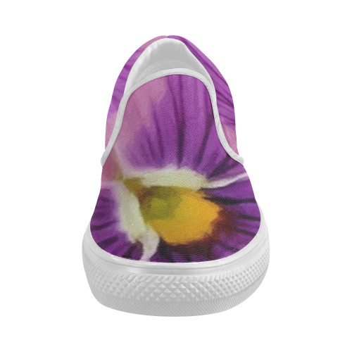 Pink and Purple Pansy Women's Slip-on Canvas Shoes (Model 019)