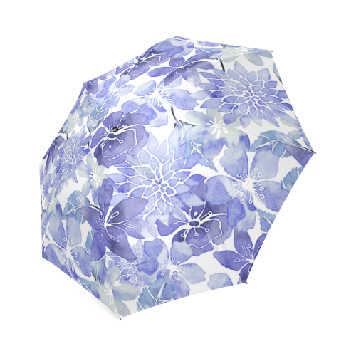 Blue Watercolor Flower Pattern Foldable Umbrella (Model U01)