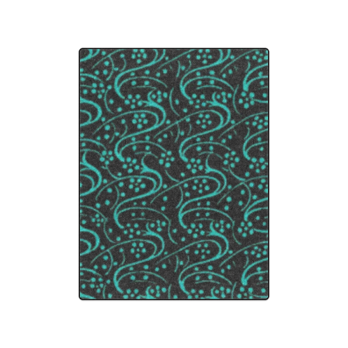 Vintage Swirl Floral Teal Turquoise Black Blanket 50"x60"