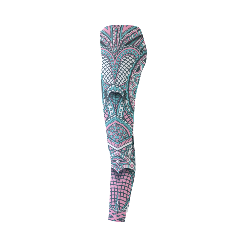 Pink teal white fun ornate paisley pattern Cassandra Women's Leggings (Model L01)