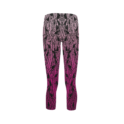 pink ombre feathers pattern black Capri Legging (Model L02)