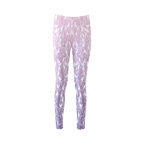 pink purple ombre feather pattern white Cassandra Women's Leggings (Model L01)