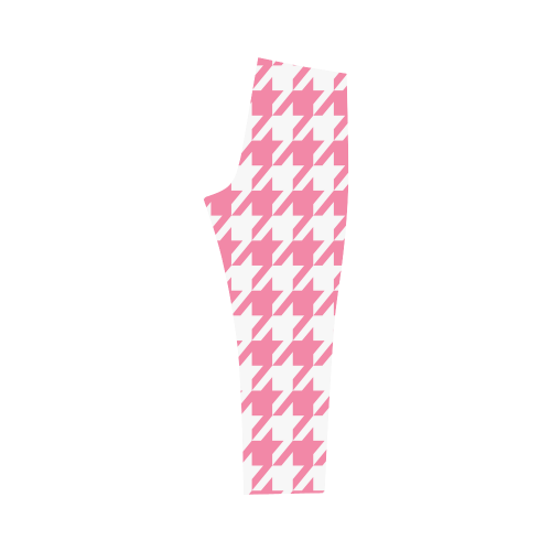 pink and white houndstooth classic pattern Capri Legging (Model L02)