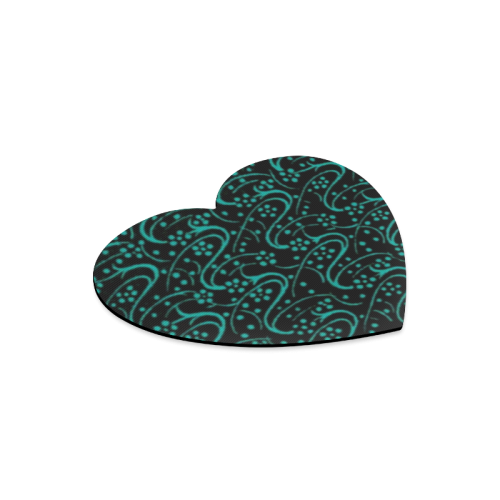 Vintage Swirl Floral Teal Turquoise Black Heart-shaped Mousepad