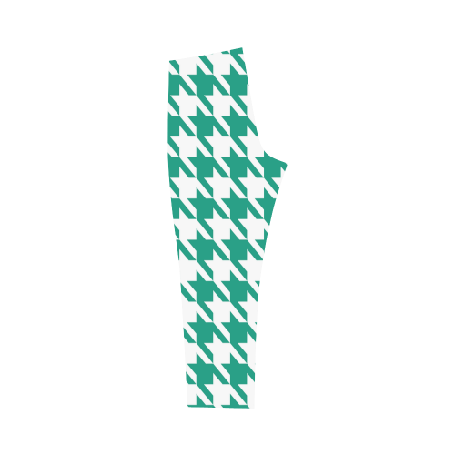 emerald green and white houndstooth classic patter Capri Legging (Model L02)