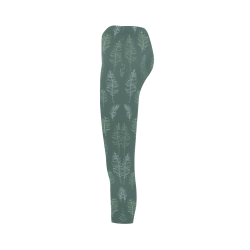 green whimsical feather leaves pattern Capri Legging (Model L02)