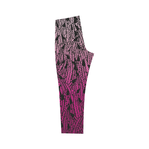 pink ombre feathers pattern black Capri Legging (Model L02)