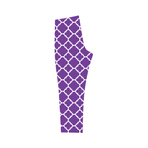 royal purple white quatrefoil classic pattern Capri Legging (Model L02)