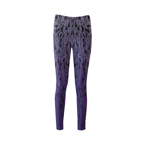purple ombre feathers pattern black Cassandra Women's Leggings (Model L01)