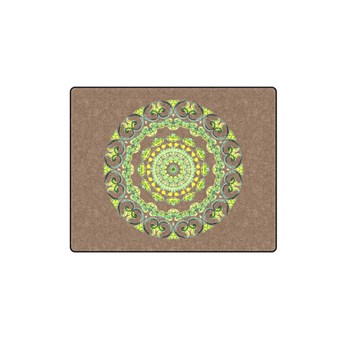 Green Lace Flowers, Leaves Mandala Design Brown Blanket 40"x50"