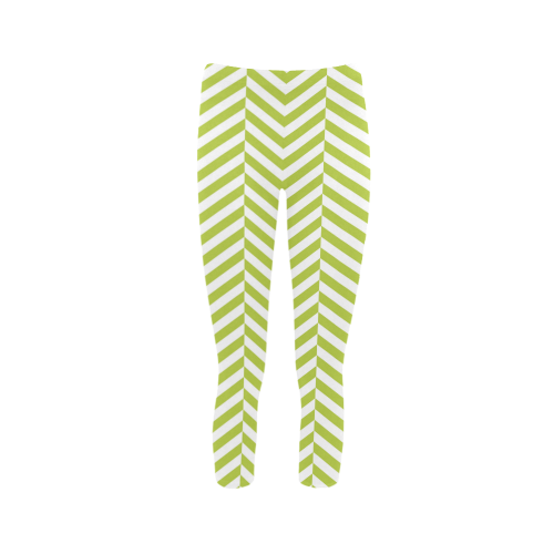 spring green and white classic chevron pattern Capri Legging (Model L02)