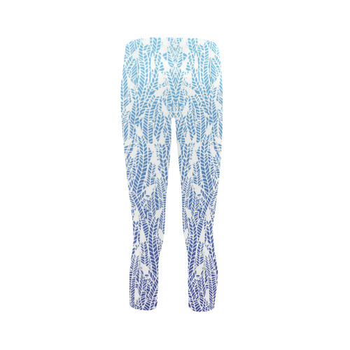 blue ombre feather pattern Capri Legging (Model L02)