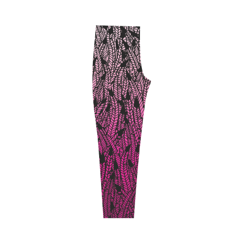 pink ombre feathers pattern black Capri Legging (Model L02)