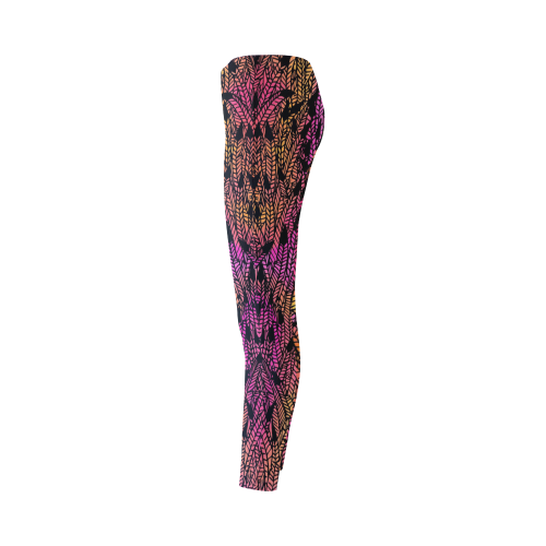 pink yellow black feather pattern Cassandra Women's Leggings (Model L01)