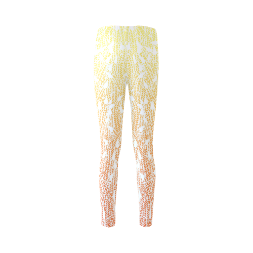 yellow orange ombre feather pattern white Cassandra Women's Leggings (Model L01)