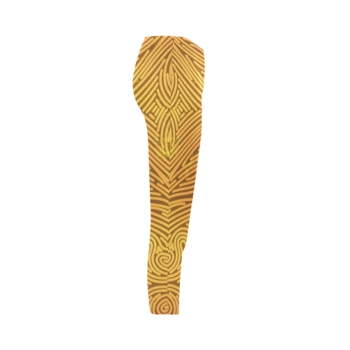 gold leaf abstract pattern Capri Legging (Model L02)