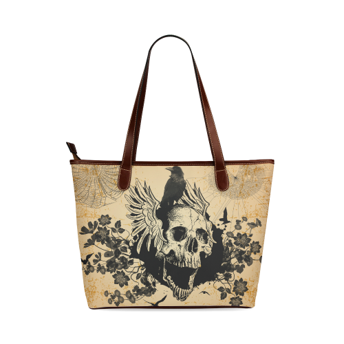 Awesome skull with crow Shoulder Tote Bag (Model 1646)