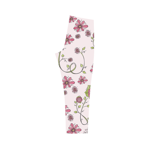 pink fantasy doodle flower pattern Capri Legging (Model L02)