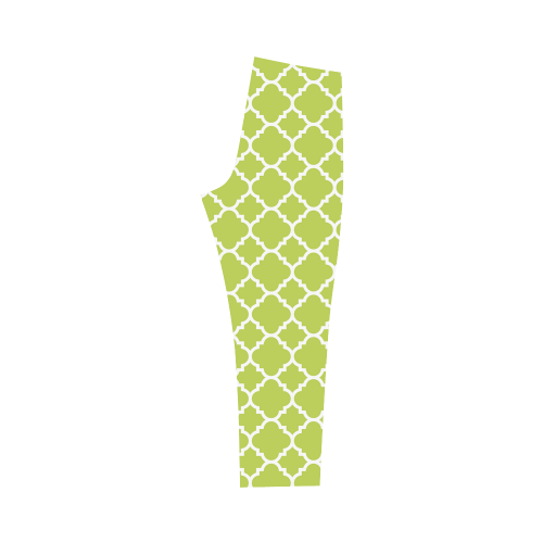 spring green white quatrefoil classic pattern Capri Legging (Model L02)