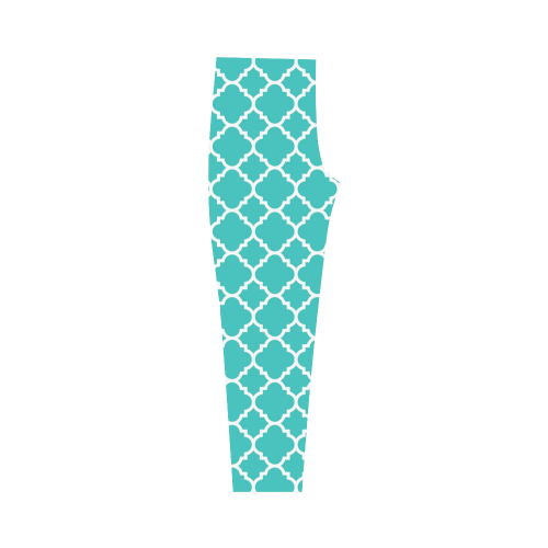 turquoise white quatrefoil classic pattern Capri Legging (Model L02)