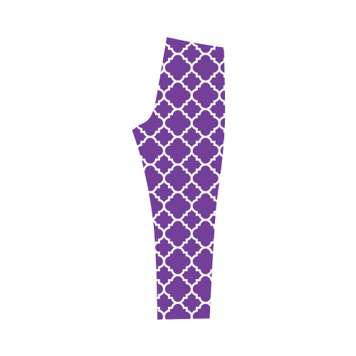 royal purple white quatrefoil classic pattern Capri Legging (Model L02)