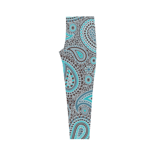 blue paisley mosaic design Capri Legging (Model L02)