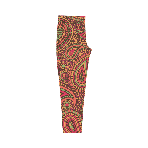 red paisley mosaic pattern Capri Legging (Model L02)