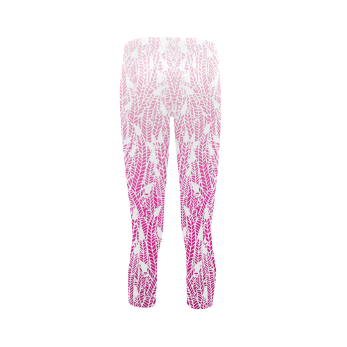 pink ombre feathers pattern white Capri Legging (Model L02)