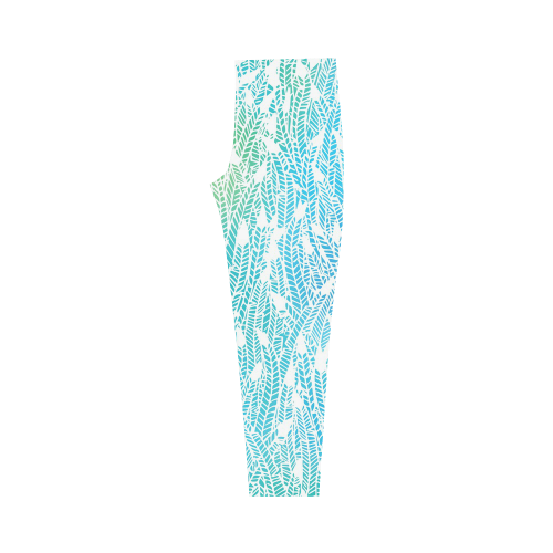 blue white feather pattern Capri Legging (Model L02)