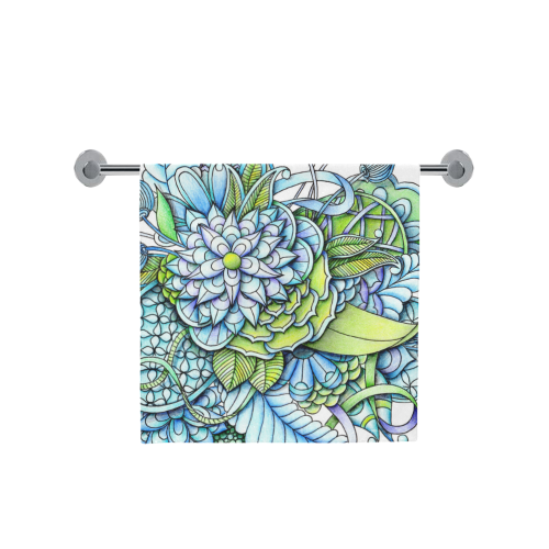 Blue green flower drawing Peaceful Garden Bath Towel 30"x56"