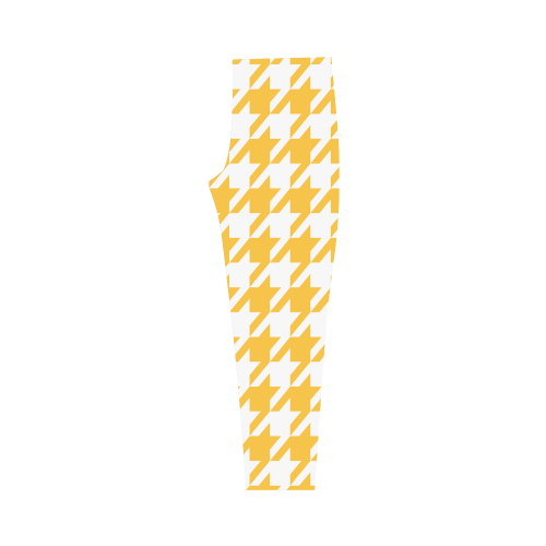 sunny yellow and white houndstooth classic pattern Capri Legging (Model L02)