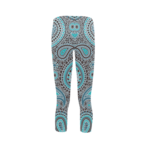 blue paisley mosaic design Capri Legging (Model L02)